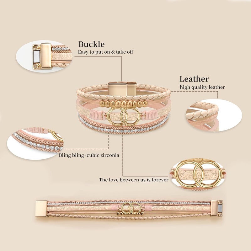 Btysun Bracelets for Women，Valentines Day Gifts for Her Teens Leather Bracelets for Women Mothers Day Gifts for Mom Birthday Gift Inspirational Gift for Daughter Wrap Bracelet Sister Friend Teen Girl Gift Layered Christmas Jewelry - Image 3